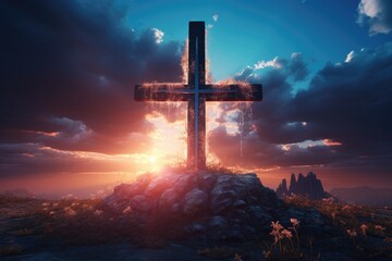 Wall Mural - Bright Christian cross in the sky.