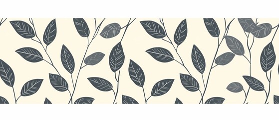 Wall Mural - Black and white seamless leaf pattern