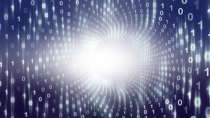 Wall Mural - shiny and glowy binary numbers wormhole illustration background.