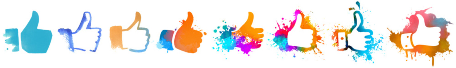 Wall Mural - thumb up icon watercolor set | thumbs up colored vector illustration logo | thumb-up colorful icons 