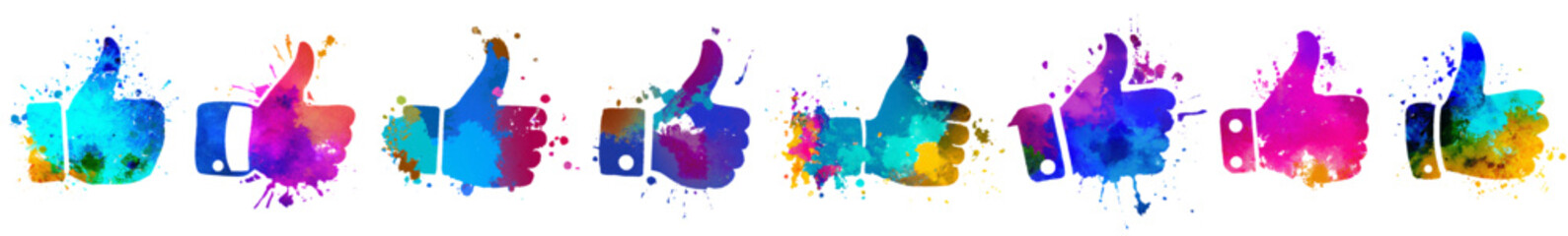 Wall Mural - thumb up icon watercolor set | thumbs up colored vector illustration logo | thumb-up colorful icons 