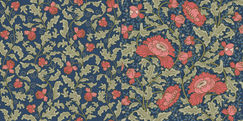 Floral vector seamless patterns in the style of William Morris. Vintage ornate pattern. A set of two patterns.