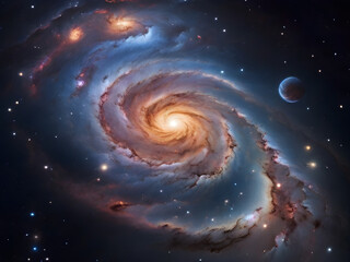 High quality picture of spiral Galaxy, nebula and planet