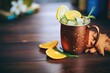 moscow mule in copper mug, lime wedge