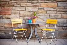 Bistro Set On Stone Wall Terrace