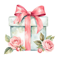 Wall Mural - gift box with rose isolated on white - clipart shabby chic