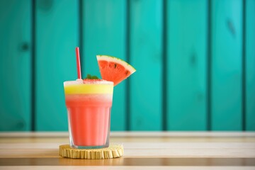 Wall Mural - a glass of juice with a watermelon wedge on the rim