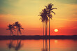 Leinwandbild Motiv Retro photo effects of tropical island with palms and sunset