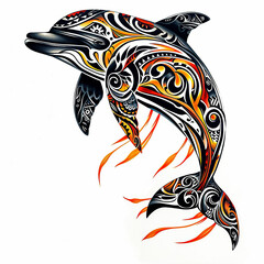 Sticker - Polynesian style design for tattoo or t-shirt print flat vector generative ai 