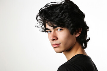 Wall Mural - portrait of attractive boy wearing black shirt on white isolated background