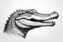 A Detailed Monochrome Alligator Portrait, Digital Art