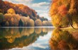 Autumn landscape on lake and tree