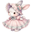 Easter bunny adorned with lace and pearls in pink coquette style