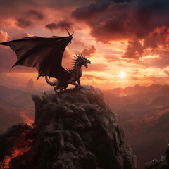Wall Mural - dragon dramatic sunset in clouds