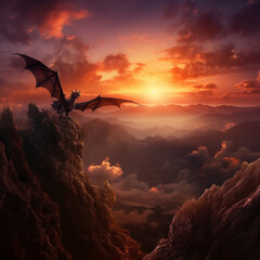 Wall Mural - dragon dramatic sunset in clouds