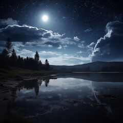 Wall Mural - moonbeam in river landscape