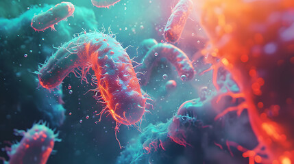 Closeup of 3d microscopic bacteria background. Bacteria, Microbes, Salmonella Bacteria, Bacterial colony