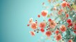 Beautiful spring nature background with butterfly, lovely blossom, petal a on turquoise blue background , top view, frame. Springtime concept
