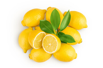 Wall Mural - Ripe lemon with half isolated on white background with full depth of field. Top view. Flat lay