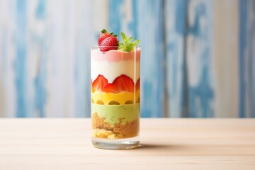 Wall Mural - glass of layered smoothie with visible fruit textures