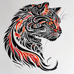 Sticker - Cat polynesian style design for tattoo or t-shirt print flat vector generative ai