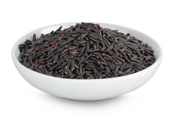 Wall Mural - Black rice in a ceramic bowl isolated on white background with full depth of field