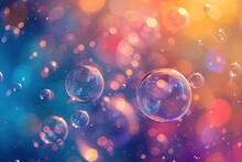Abstract PC Desktop Wallpaper Background With Flying Bubbles On A Colorful Background. AI Generated