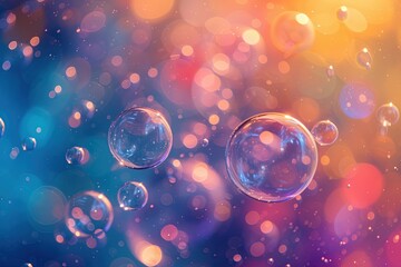 Abstract PC desktop wallpaper background with flying bubbles on a colorful background. AI Generated