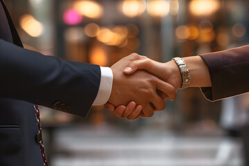 Close up two business people shaking hand 