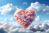 Fototapeta Niebo - Heart shaped clouds on blue sky background. 3D rendering. Valentine's day concept.