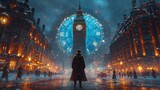 Fototapeta Big Ben - Frozen London: A Snowy Night at the Big Ben Clock Tower Generative AI