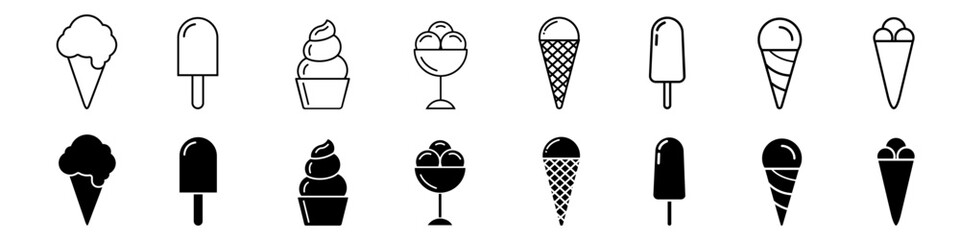 Wall Mural - Ice cream vector icon set. Waffle cone illustration sign collection. Ice lolly symbol. Frozen juice logo.