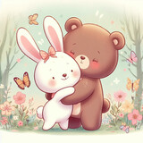 Fototapeta Dziecięca - Teddy and Bunny: A Hug Worth a Thousand Words