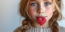 Cute Little Girl Happily Enjoys A Lollipop, Expressing Happiness And Delight In A Summer Setting.