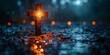 Illuminated Cross in the Rain Generative AI