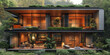 Schönes edles Haus mit viel Glas und großen Fenster im modernen Baustil, ai generativ