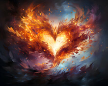 Fiery Heart On A Dark Background. Fractal Illustration.
