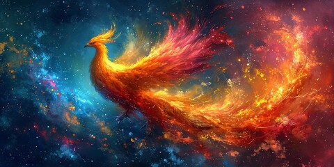 fiery phoenix rising in the cosmos generative ai