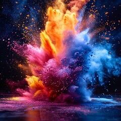 Canvas Print - Colorful Explosion of Paint Powder Generative AI