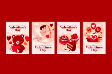 Canvas Print - Flat Valentines day cards