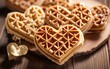 Heart Shaped waffle bread on wooden table. generative AI