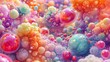 A vibrant burst of colorful bubbles, swirling in an array of hues, capturing the eye with their mesmerizing playfulness