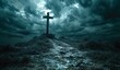 © graphics - Cross in the Sky: A Dark and Stormy Night Generative AI