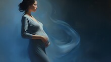 Pregnant Woman In Lateral View With A Blue Theme , Pregnant Woman, Lateral View, Blue Theme