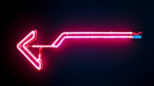 A Huge Neon Sign In Form Of Arrow Pointing Right In Huge Empty Dark Space
