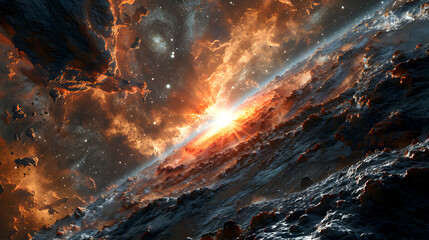 Wall Mural - Cosmic Horizon: Breathtaking view of a Vibrant Nebula and Distant Star System Formation