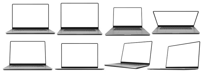 Wall Mural - laptop set with an empty screen in various configurations - different angles, perspectives, display 