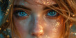 Augen Make up einer schönen Frau im fantastischen Glitzer Design als Nahaufnahme, ai generativ