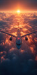 Flugzeug über Wolken mit schönen Sonnaufgang, ai generativ