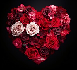 Wall Mural - red and pink roses in a heart shape on a black background